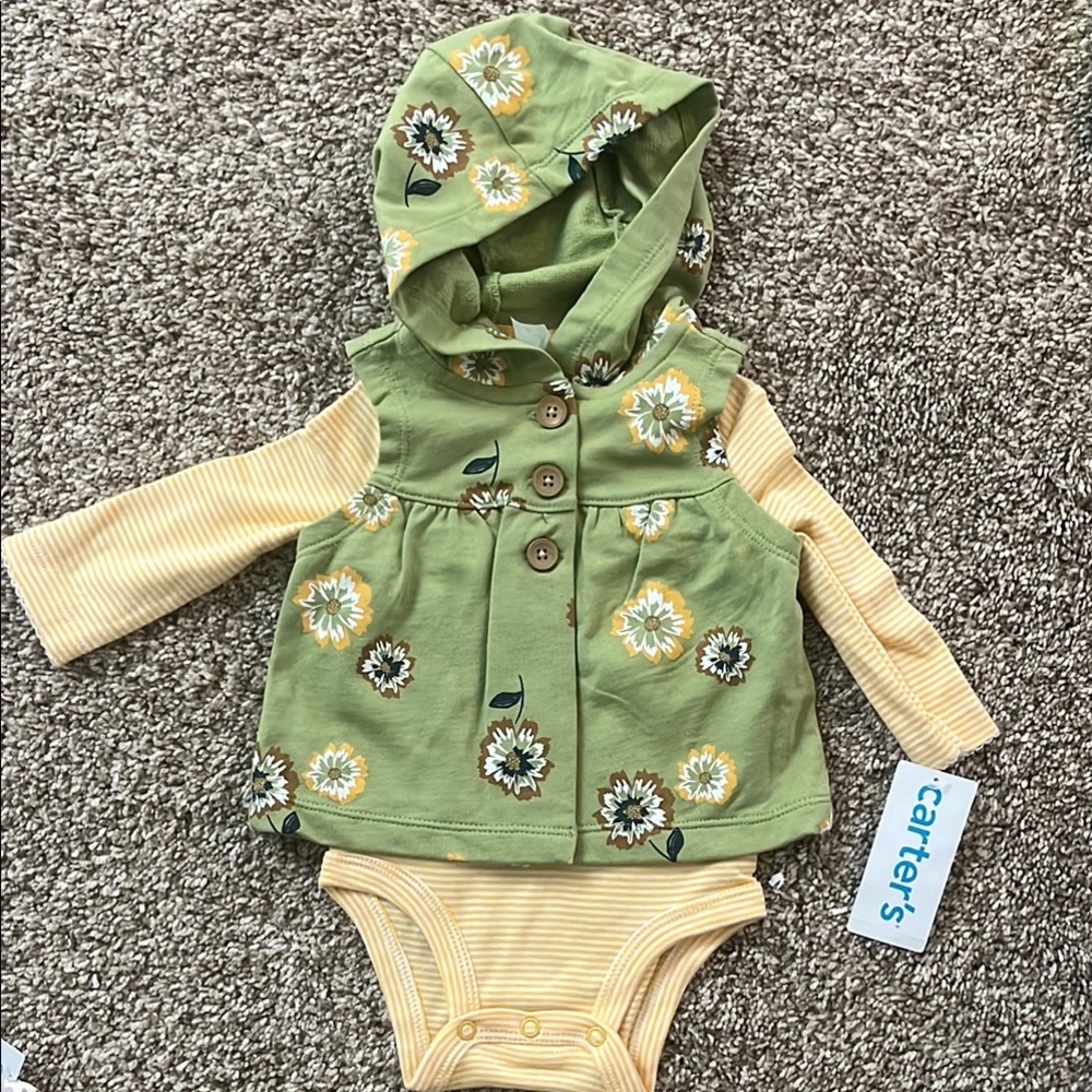 Carter's Green and Yellow Floral Baby Outfit
